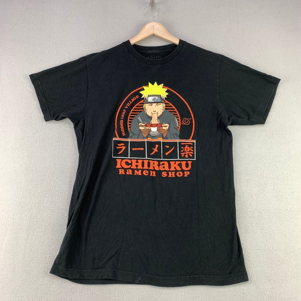 Naruto Ichiraku Ramen Shop T-Shirt Men M Black Graphic Tee Anime Cotton